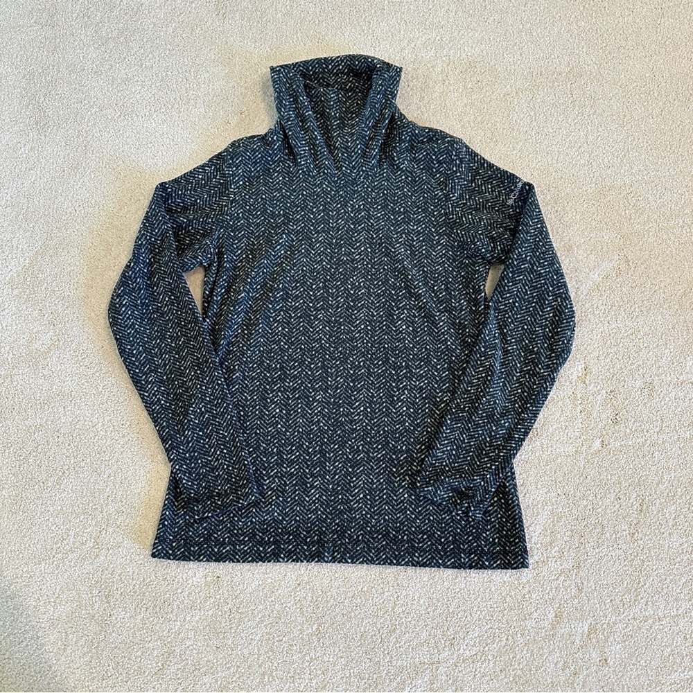 Columbia Women's Grey White Herringbone Print Turtleneck Fleece Pullover sz S